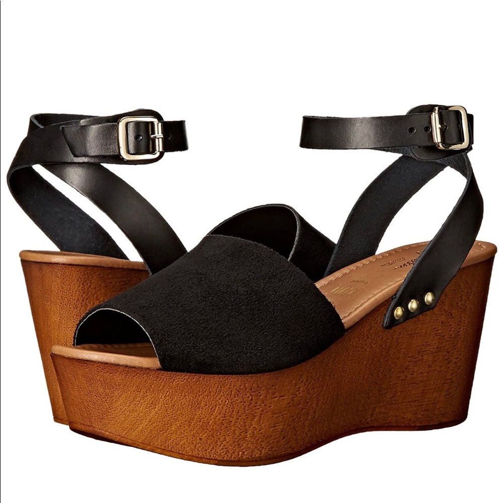 Seychelles brown platform with black leather 6.5